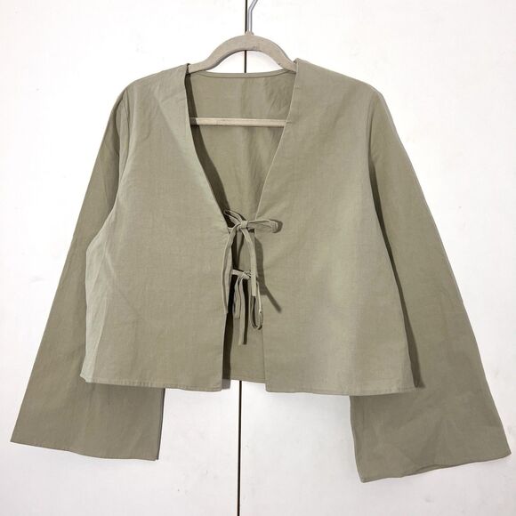 Commense Top Women's M Sage Green Bell Sleeve Tie Front V Neck Whimsigoth - Picture 1 of 7